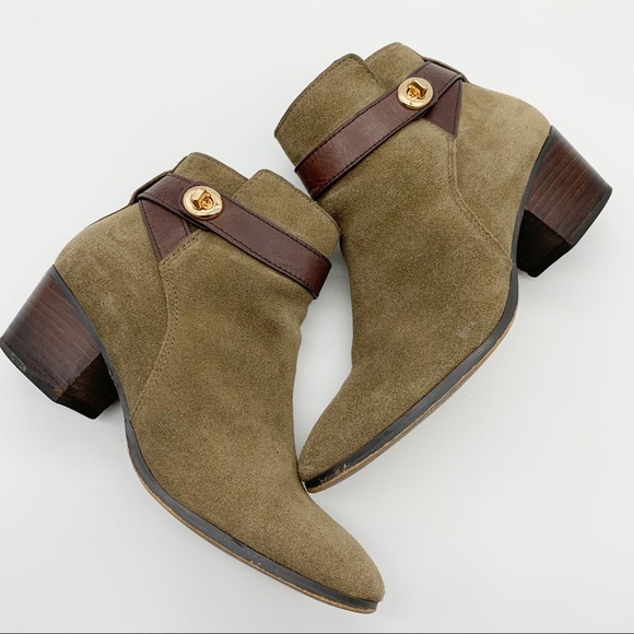 Coach Patricia Suede Ankle Booties in Fatigue/ Chestnut Size 6B - Picture 6 of 12